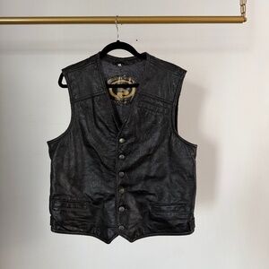 mens black leather vest with metal detailing